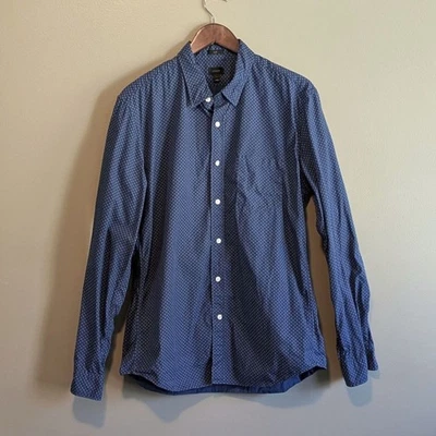 J.Crew Size Large Mens Dot Shirt Button Up Top Blue White L Slim Fit Crew - Image 1 of 3
