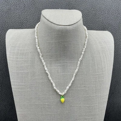 Madewell Baroque-Style Faux Pearl Necklace Glass Lemon Charm Gold Tone Womens - Image 1 of 4