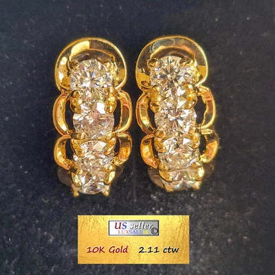 Pendientes colgantes de diamantes usados, diamantes de 2,11 quilates, oro de 10K Foto 1 de 4