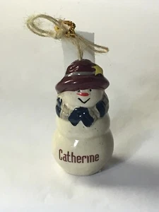 Catherine Greg  XMAS TREE Ornament SNOWMAN Ceramic Personalized NAME Ganz - Picture 1 of 4