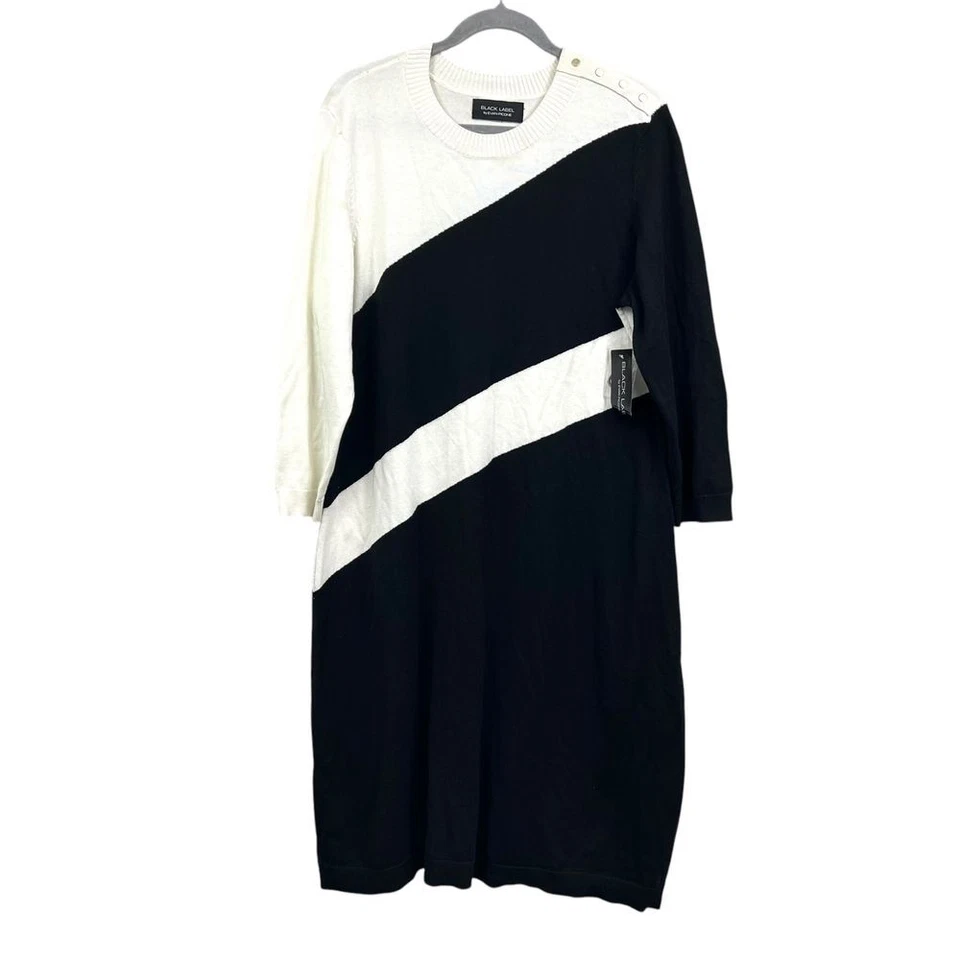 Vestido suéter tejido Black Label Evan Picone para mujer bloque de color negro crema talla XL Foto 1 de 4