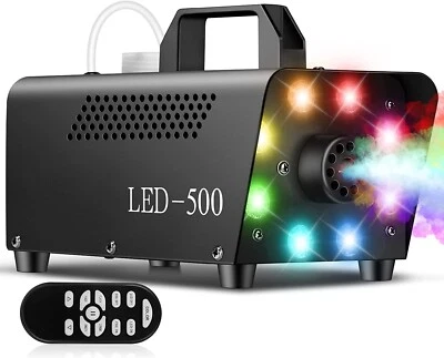 Macchina del Fumo Portatile 8 Luci LED RGB 500W con Telecomando per Disco Feste - Immagine 1 di 4