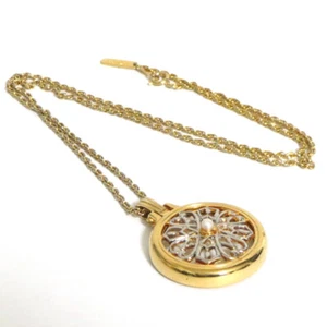 Auth Mikimoto Akoya Pearl Magnifying Glass Necklace Pendant Goldtone 62cm/24.4" - Picture 1 of 24
