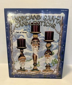 Woodland Santa Candlestick Holders, Costco, NEW IN BOX set of three. Really nice - Picture 1 of 5