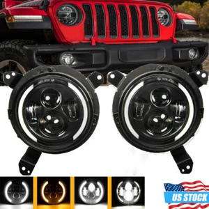 7"inch Round LED DRL Headlights + Bracket For Jeep Wrangler JL Gladiator 18-24 - Picture 1 of 12