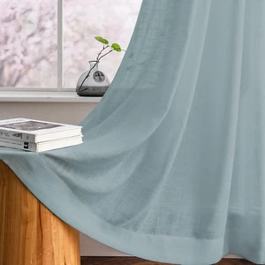 Melodieux Aqua Linen Textured Semi Sheer Curtains 84 Inches Long for Living Room - Picture 1 of 12