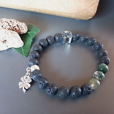 Perlen Armband Lavastein Vulkanstein Baum Achat Glück 16/17/18cm Stretch (28) - Bild 1 von 4