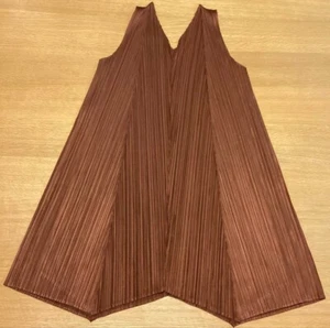 ISSEY MIYAKE PLEATS PLEASE brown V-neck tunic dress size 3 - Picture 1 of 6