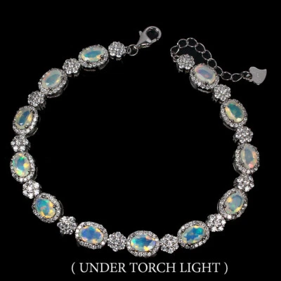 AAA FULL FLASH ARCO IRIS ÓPALO DE FUEGO PULSERA CON CIRCONITA BLANCA PLATA DE LEY 925 7 PULGADAS Foto 1 de 3