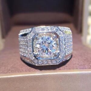 2CT Lab Created Round Diamond 14K White Gold Over Men's Pinky Wedding Ring Band
