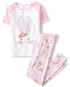 Big Girl's Pink Easter Bunny Rabbit and Egg Print Snug Fit Cotton Pajama Set - Picture 1 of 5