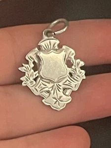 Antico fob catena Albert in argento sterling con cartiglio vuoto - Foto 1 di 10