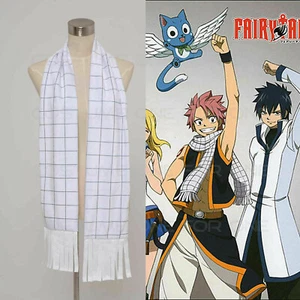 Anime FAIRY TAIL Natsu Dragneel White Plaid Scarf Cosplay Hot New - Picture 1 of 4