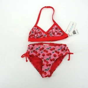 Jantzen Size 4 Girls Cherries Ruffle Bikini Set UPF 50+ Red Pink NWT $48 - Picture 1 of 2