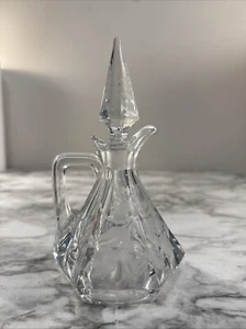 Vintage Crystal Etched Floral Design Vinegar & Oil Cruet w. stopper 7" - Picture 1 of 11