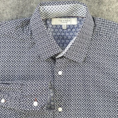 Camisa de Vestir Ted Baker 15.5 34/35 Azul Floral Cuello Punta Elastizada Londres Foto 1 de 4