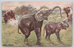 AK Ureinwohner Afrikaner jagen Elefanten - Kunstwerk von Ludwig Fromme - Safari - Bild 1 von 2