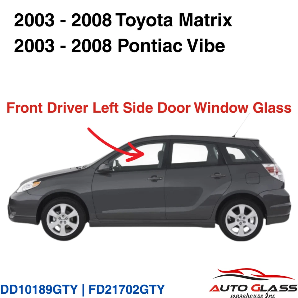 Fits 03-08 Pontiac Vibe/ Toyota Matrix Driver Side Left Front Door Window Glass - Imagem 1 de 2