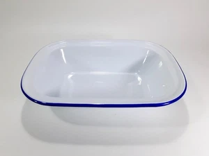 Vintage 1960s Enamel White and Blue Baking Dish Roasting Pan Tray - French Style - Picture 1 of 9