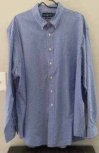 Ralph Lauren Button Down Shirt XXL Blue White Gingham Pink Horse 100% Cotton - Picture 1 of 8