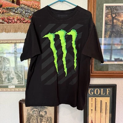 Мужская футболка Monster Energy Drink размер XL с выцветшим надписью большой логотип короткий рукав черная - Изображение 1 из 4