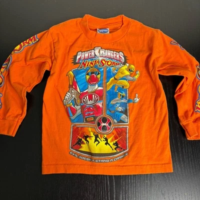 Vintage 90s POWER RANGERS Ninja Storm Boys Kids Small Orange T-Shirt Long Sleeve - Image 1 of 4