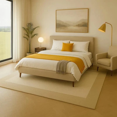 Hand-Tufted Wool Rug: Modern Beige Border, Minimalist Style - Image 1 of 4