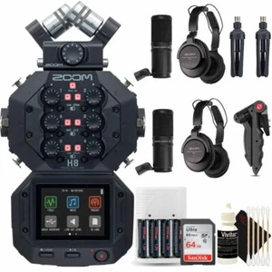Zoom H8 8-Input 12-Track Digital Handy Audio Recorder + Two Podcast Mic Kit - Picture 1 of 8