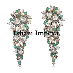 Viktorianische natürliche Ohrringe Rosenschliff Diamant & Diamant Polki 925 Sterlingsilber - Bild 1 von 6