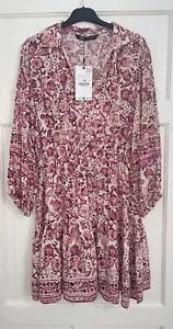 ZARA ROSA ECRU BLUMENDRUCK JOHNNY KRAGEN MINI GERÜSCHTER SAUM KLEID GRÖSSE L NEU MIT ETIKETT - Bild 1 von 10