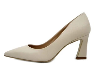 Zapatos De Mujer Tacón Medio De Piel Beige 7 CM Hecho En Italia - Imagen 1 de 5