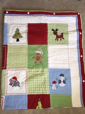 Pottery Barn Kids Twin Christmas Quilted Blanket Patchwork Bedding & Pillow Sham - Image 1 of 4