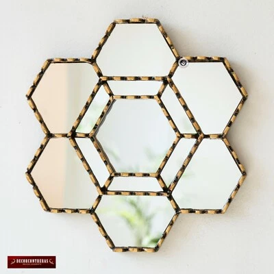 Gold Hexagonal Wall Mirror 11.8" from Peru, Gold Accent Mirror Wall Decorative - Image 1 of 4