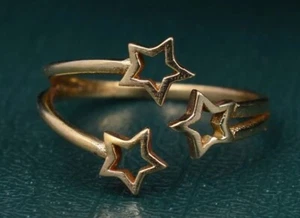 Solid Metal 925 Sterling Silver Women's 3 Open Star Band Adjustable Foot Jewelry - Picture 1 of 5