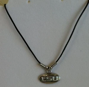 LSU Tigers Football - Oval 18in Licensed Black Leather Necklace w/ clasp - Picture 1 of 1