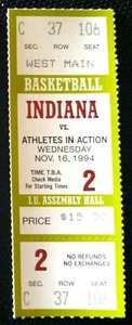 INDIANA HOOSIERS BASKETBALL TICKET STUB v ATHLETES IN ACTION 1994-95 - KNIGHT - Picture 1 of 1