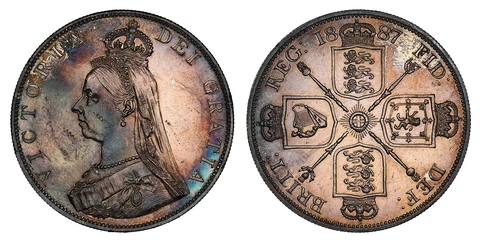 GREAT BRITAIN Victoria 1887 AR Double Florin. NGC UNC Details Roman I; S-3922 Cover