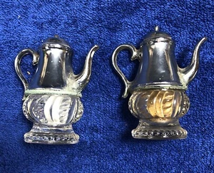 Vintage Teekanne Stil geschliffenes Glas & Silber Teller Salz und Pfefferstreuer - Bild 1 von 6