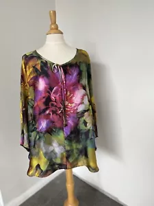 Maggie T Circular Top Size 2 Keyhole Tie Front Scooped Hem/Sides Soft Satin Feel - Picture 1 of 11
