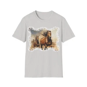 Horse Running Mustang Wild Horses Tee Shirt Unisex Soft style T-Shirt - Picture 1 of 19