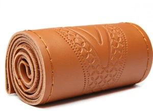 38  DIY Emboss Genuine Leather Auto Car Steering Wheel Cover Case Needles Thread - Picture 1 of 9