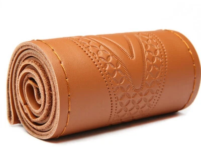 38  DIY Emboss Genuine Leather Auto Car Steering Wheel Cover Case Needles Thread - Image 1 of 4