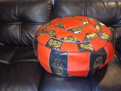  Pouf Moroccan Hassock Leather Round Ottoman Foot-stool Pouffe Unstuffed Free T6 - Image 1 of 4