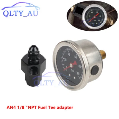 0-100psi Fuel Pressure Gauge 1/8" NPT w/AN4 Adapter Liquid Oil Pressure Gauge - Image 1 of 4