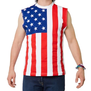 Adult Men's USA American Flag 4th of July Patriotic Sleeveless Shirt Tank Top - Picture 1 of 5