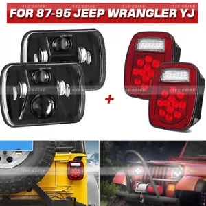 For 87-95 Jeep Wrangler YJ LED Headlights 7x5" + Tail Lights Turn Signal Combo - Picture 1 of 12
