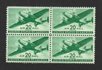 Scott #C29 Twin-motored Transport Plane 20¢/Block of 4 Stamps VF/XF MNH Cat $24 - Image 1 of 2