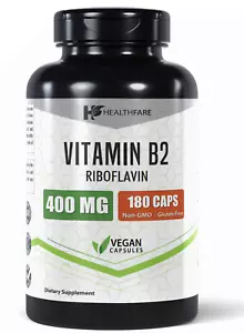 Vitamin B2 400mg | 180 Capsules | Riboflavin | Gluten Free & Non-GMO HealthFare - Picture 1 of 10