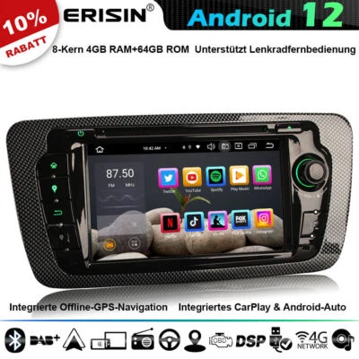 8-Kern Android 12 GPS Autoradio Navi für SEAT IBIZA CarPlay Wifi DSP BT 5.0 64GB - Bild 1 von 4