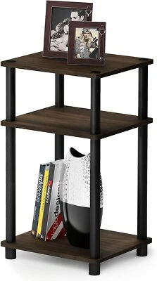 Walnut Black Wooden 3 Tier Accent Table End Side Storage Shelves Dorm College - Image 1 of 4